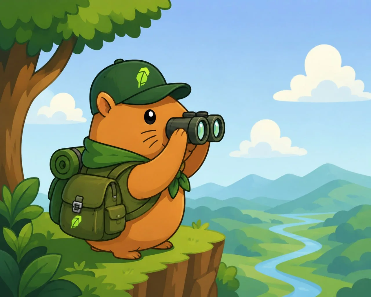 Kapiscout scouting the valley through binoculars